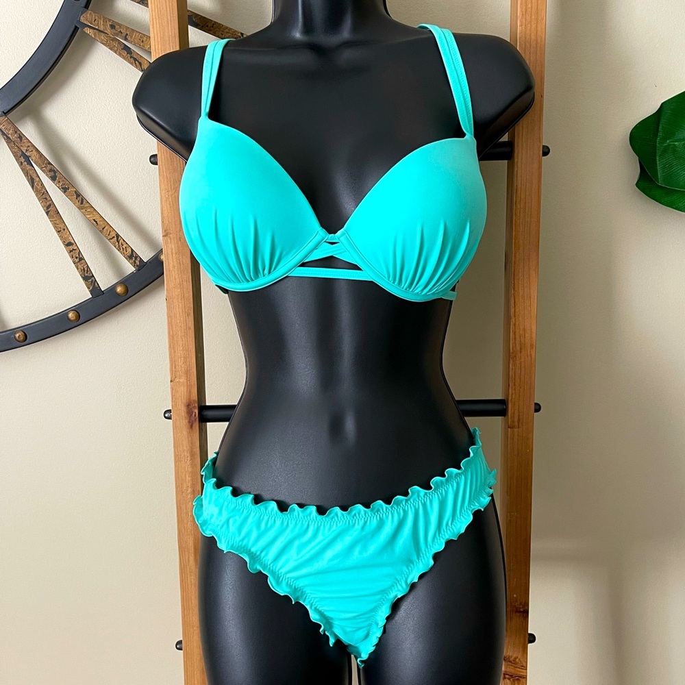 👙 Turquoise Extreme Push-up Padded Bikini Top Size 34C